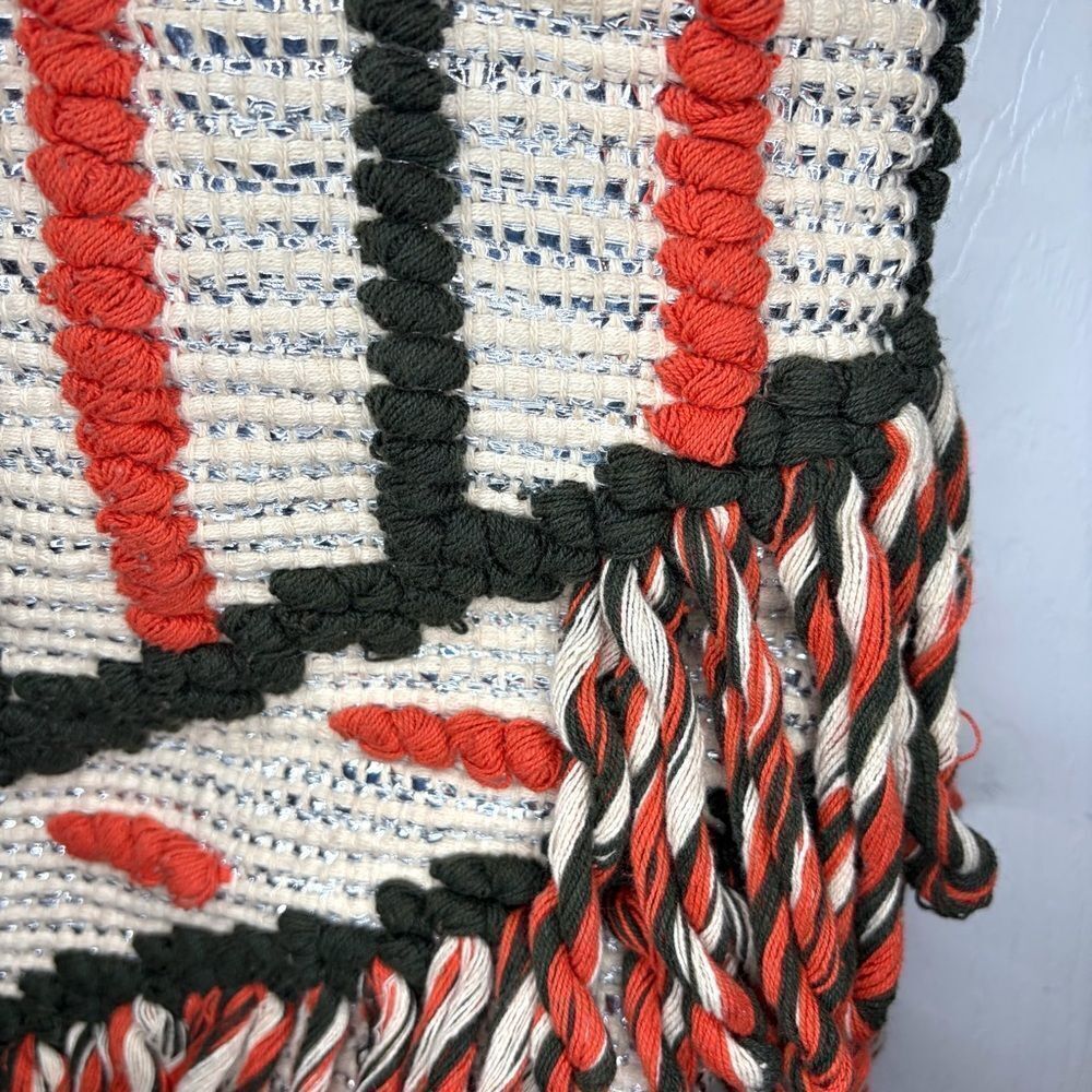 Lilla P Cotton Lurex Coral Cream Silver Metallic Stripe Crochet Beach Tote Bag L - Picture 5 of 13